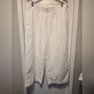 Women's White Linen wide leg Ankle Pants